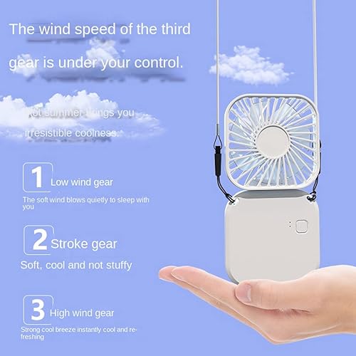 Miniatura 8 de Trjgtas Ventilador portátil USB colgante de cuello ventilador eléctrico recargable de mano multifuncional plegable para mesa de escritorio azul