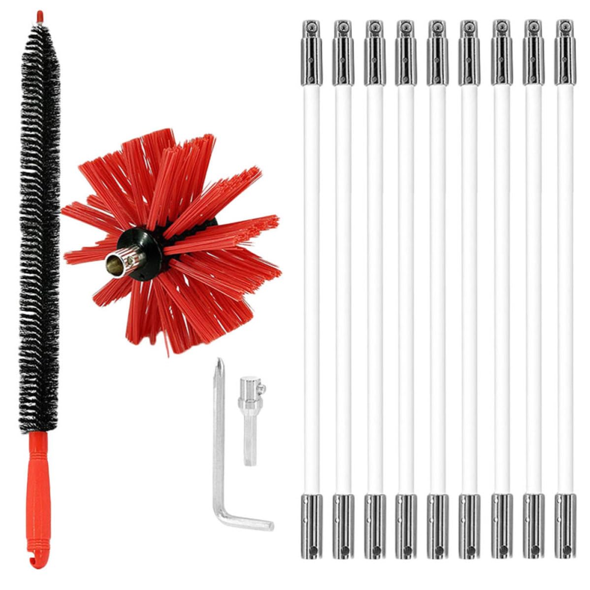 Spazzola per Pulire Fumaria Aste Multiple in Nailon | Canne Metalliche e Camini in Mattoni, Flessibile, Non Graffia, Rimuove Lanugine, Kit per Pulizia
