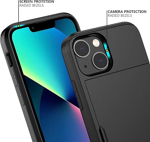 Miniatura 4 de Nvollnoe Funda para iPhone 13 Mini con tarjetero resistente de protección de doble capa a prueba de golpes con ranura para tarjeta oculta delgada