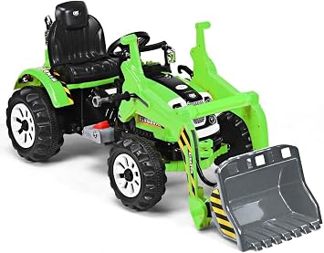 GLACER Ride on Excavator, 12V Battery Powered Digger w/ 2 Speeds, Forward & Backward, Front Loader Bucket, Horn, Safety Belt, Electric Construction Vehicles for Kids 3-8 Years Old Green