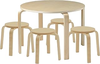 ECR4Kids Bentwood Round Table and Stool Set, Kids Furniture, Natural, 5-Piece
