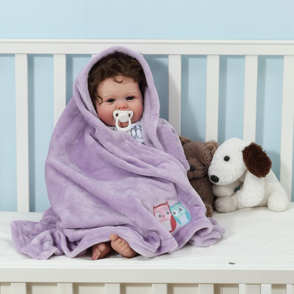 CREVENT, Copertina per bambini in caldo pile, soffice e confortevole, per culla e passeggino, unisex,75cmX100cm (lavanda, motivo con giraffa)