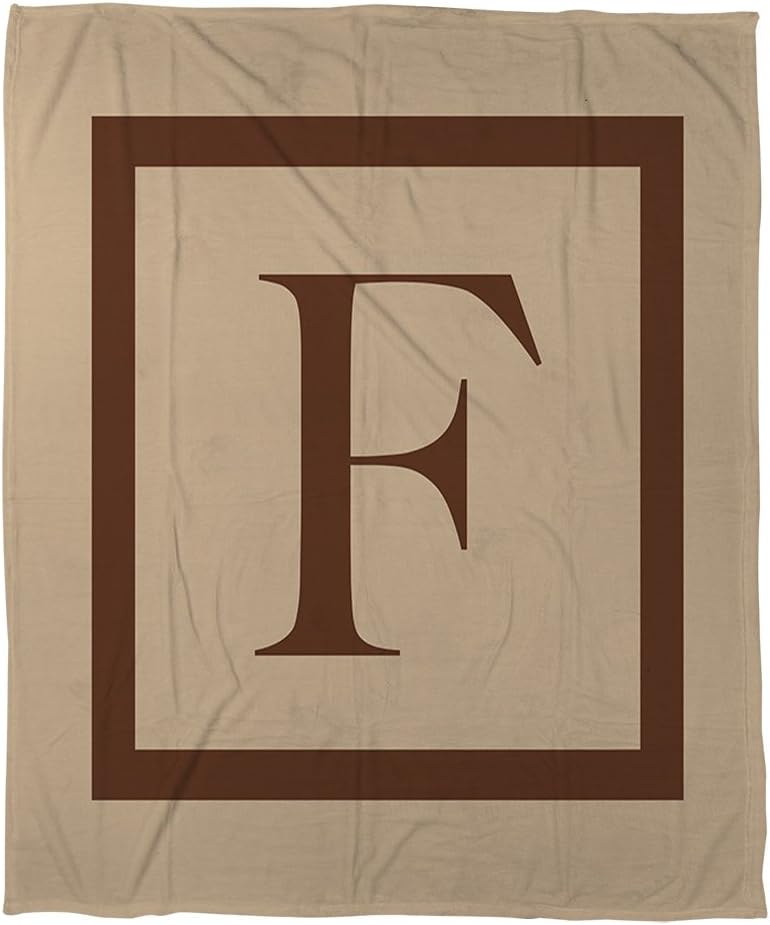 Manual Woodworkers & Weavers Coral Fleece Throw, 30 by 40-Inch, Monogrammed Letter F, Caramel Classic Block