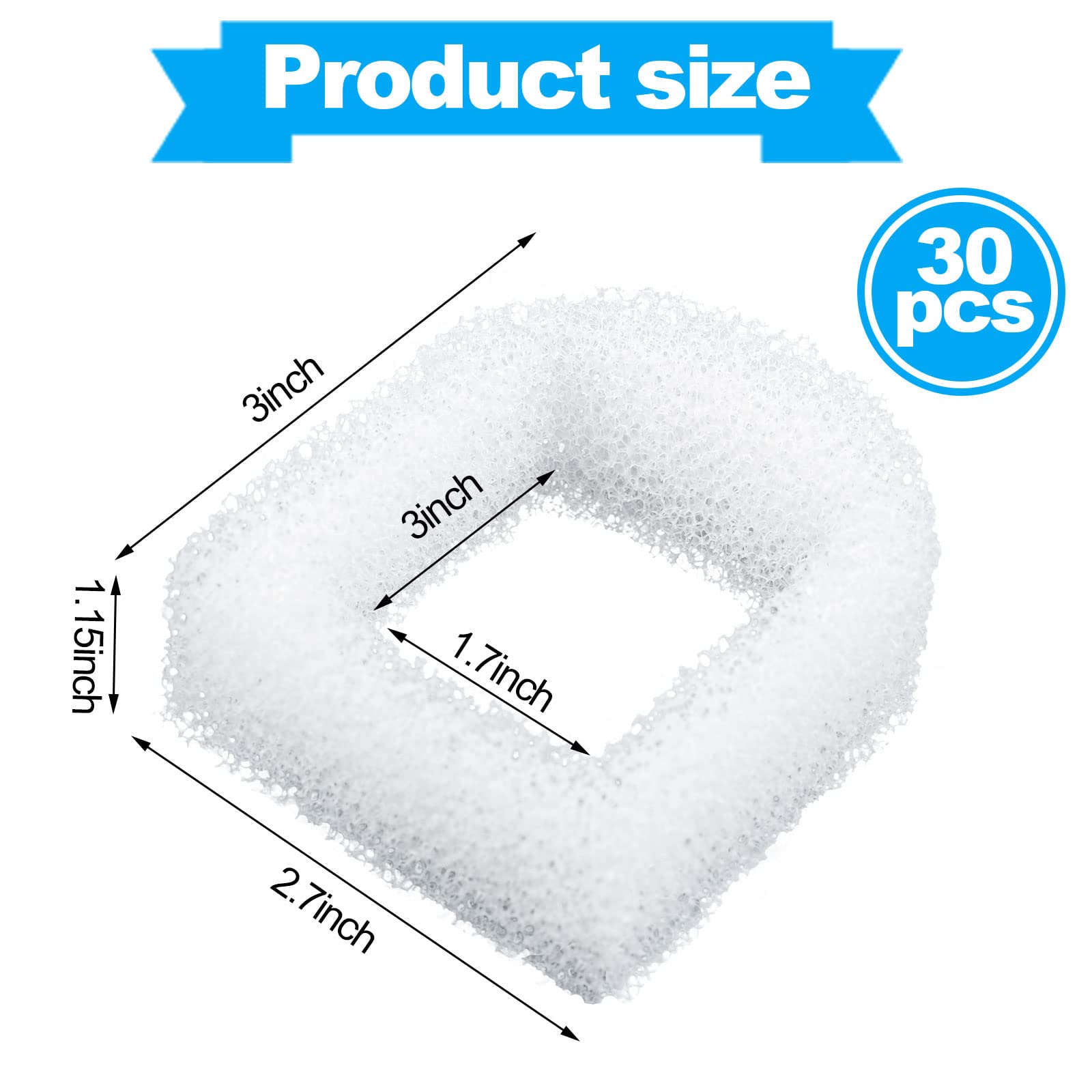 30 filtros de espuma de repuesto para fuente de mascotas, filtro de espuma de prefiltro de esponja de agua potable, compatible con fuentes de cerámica Drinkwell y acero inoxidable 360 para mascotas,