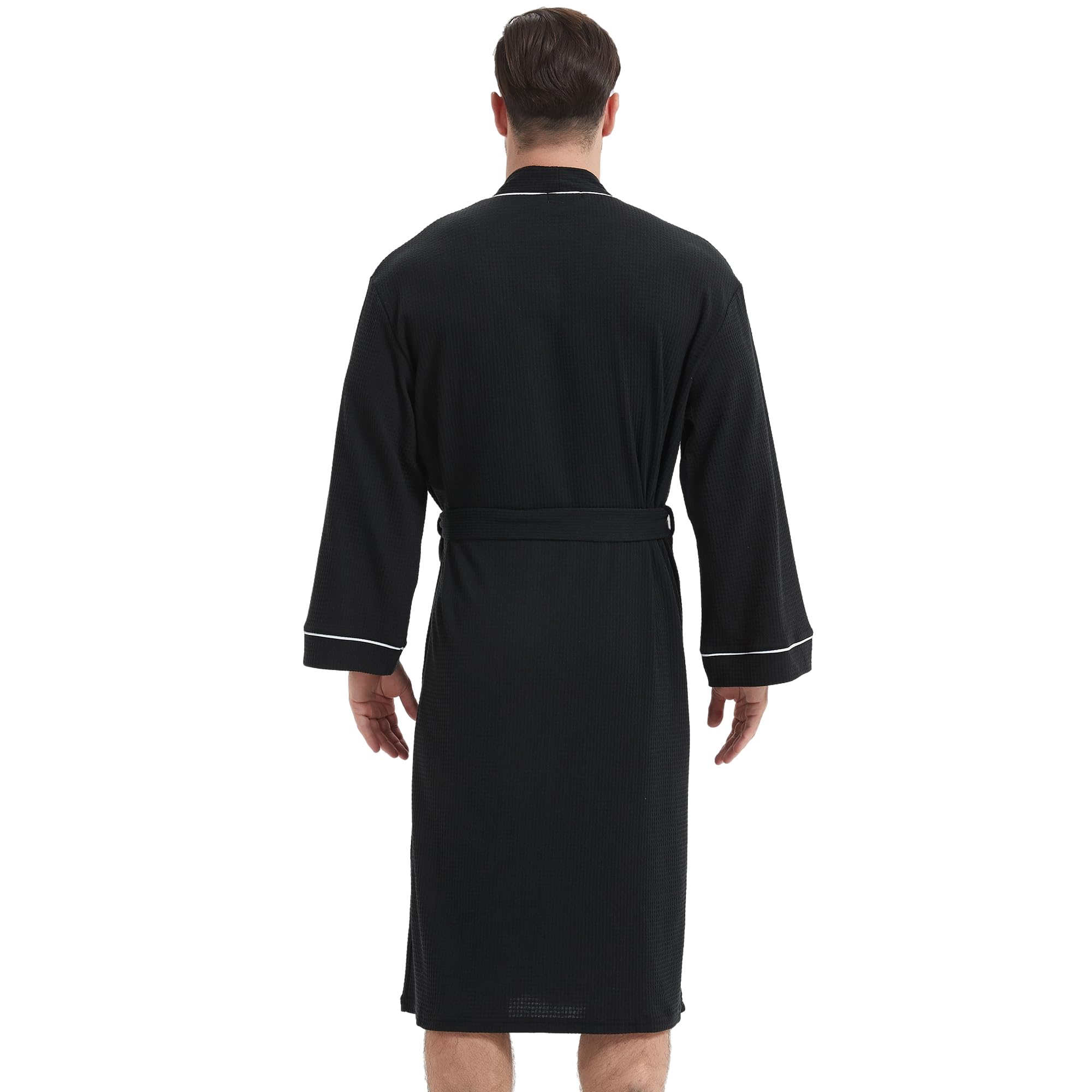Mnemo Albornoz ligero para hombre Albornoz de algodón Kimono Waffle Bata Hombre