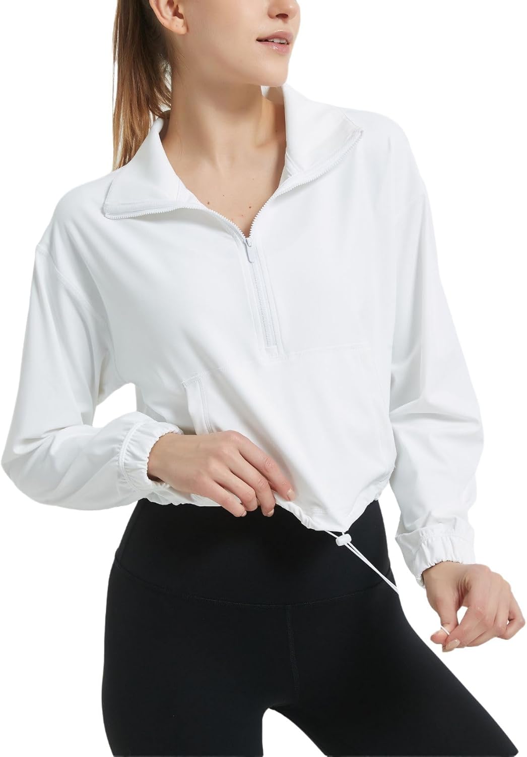 happlan Women's Half Zip Pullover Cropped Jackets Long Sleeve Athletic Running Yoga Workout Shirts for Women