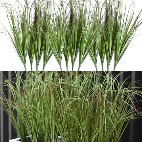 Artificial Plants for Outdoor Indoor Decor, 12 Bundles Artificial Shrubs Wheat Grass Greenery Artificial Greenery Stems Fake Tall Grass Artificial Grass for Home,Garden,Office,Patio,Farmhouse (Green)