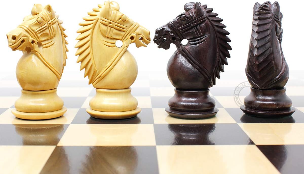 House of Chess - Ringy Rosewood/Boxwood Chess Pieces Rio Staunton 4.0" (102 mm) - 2 Extra Queens - Triple Weighted
