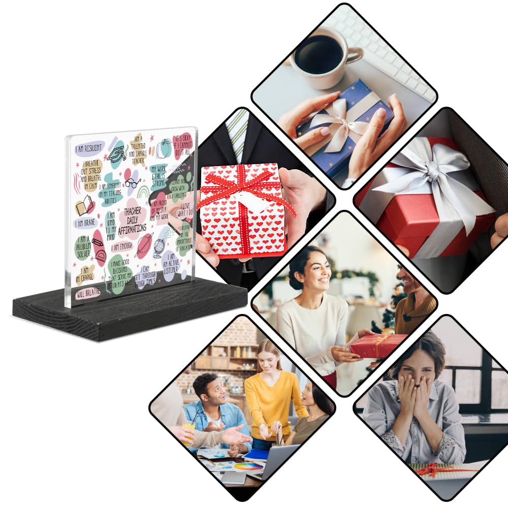 Teacher Mental Health Gift - Positive Affirmation Desk Decor - 4x4 Inch Acrylic Inspirational Reminders For Women