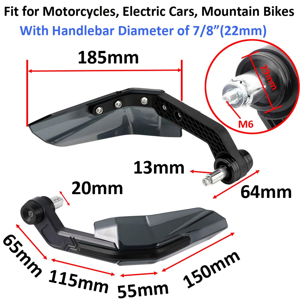 Protège-mains de Guidon de Moto 7/8 Pouces Protecteurs de mains Coupe-vent pour Guidon de moto 22mm Protecteur de Guidon Déflecteur de Vent Bouclier Main Guidon Noir