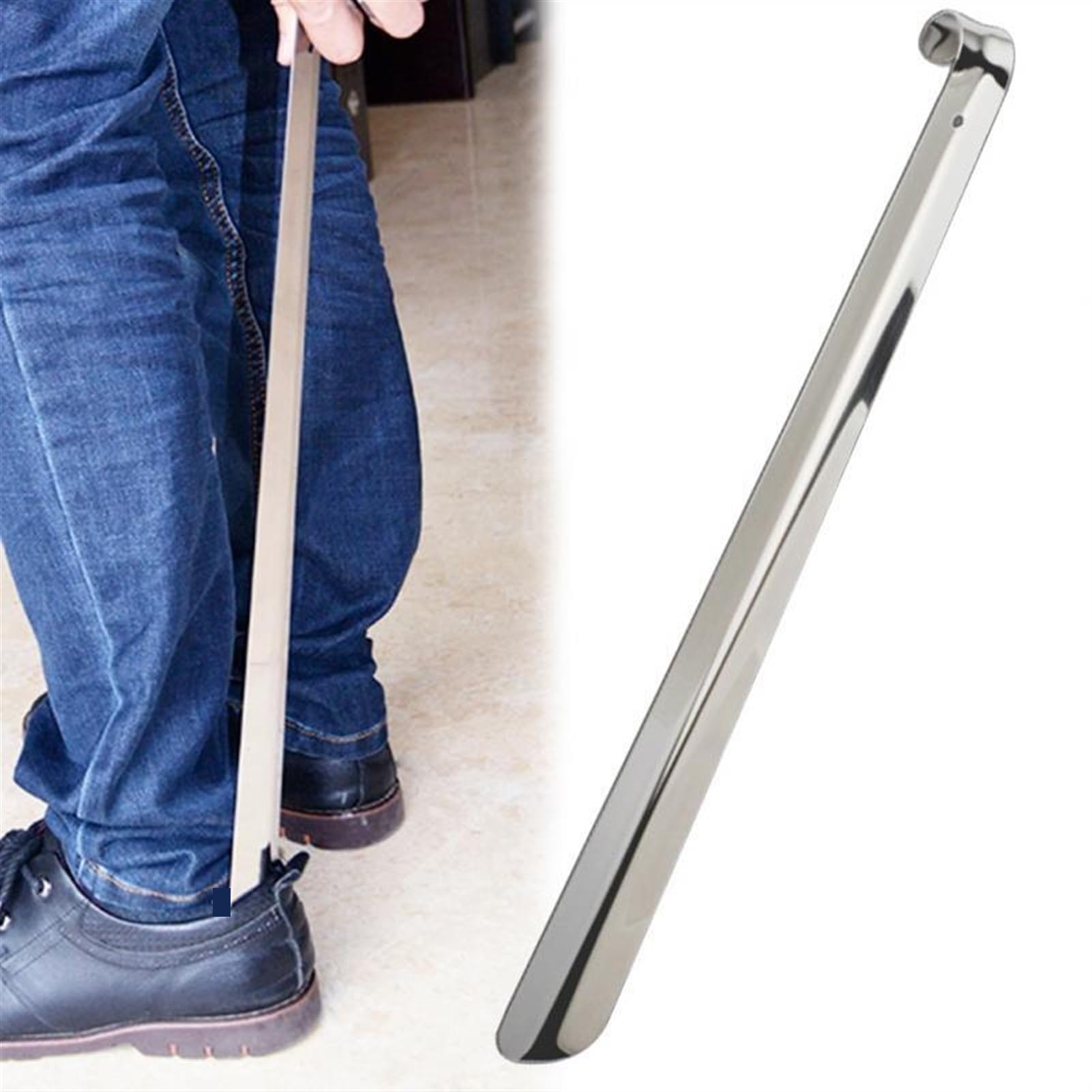 Calzadores de acero inoxidable para el hogar, calzador de mango largo, levantadoalzador de mango largo, levantador de zapatos, calzador portátil, calzador duradero, calzador de viaje (41 cm)
