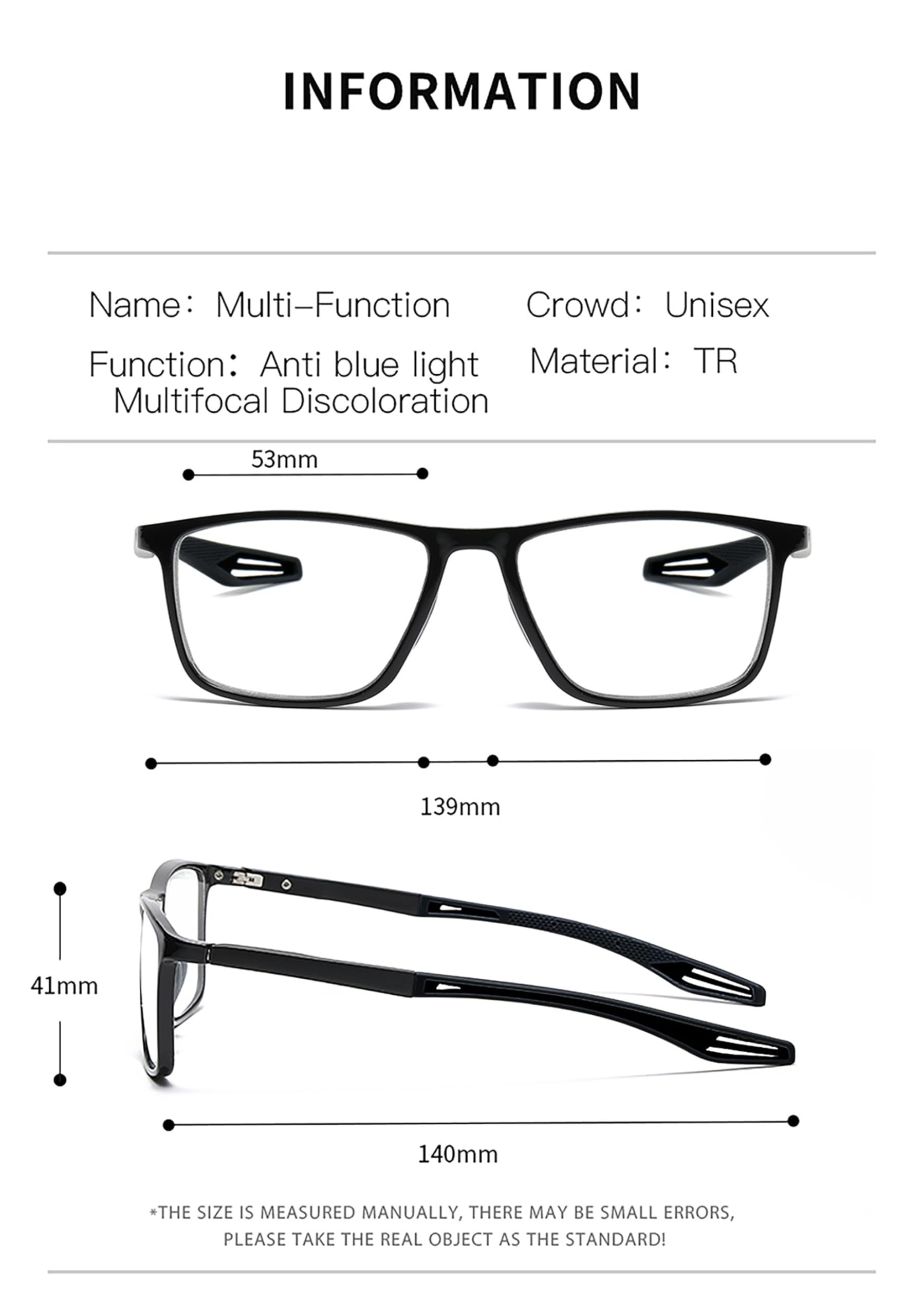 Lunettes M4-0,0 à -3,5 Anti-reflets Photochromiques Anti lumière bleue