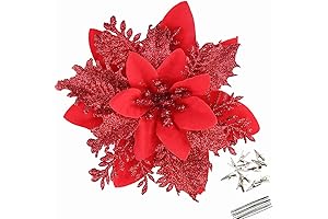 Create a festive atmosphere with GREENTIME's 12-Piece Artificial Poinsettia Christmas Tree Ornaments