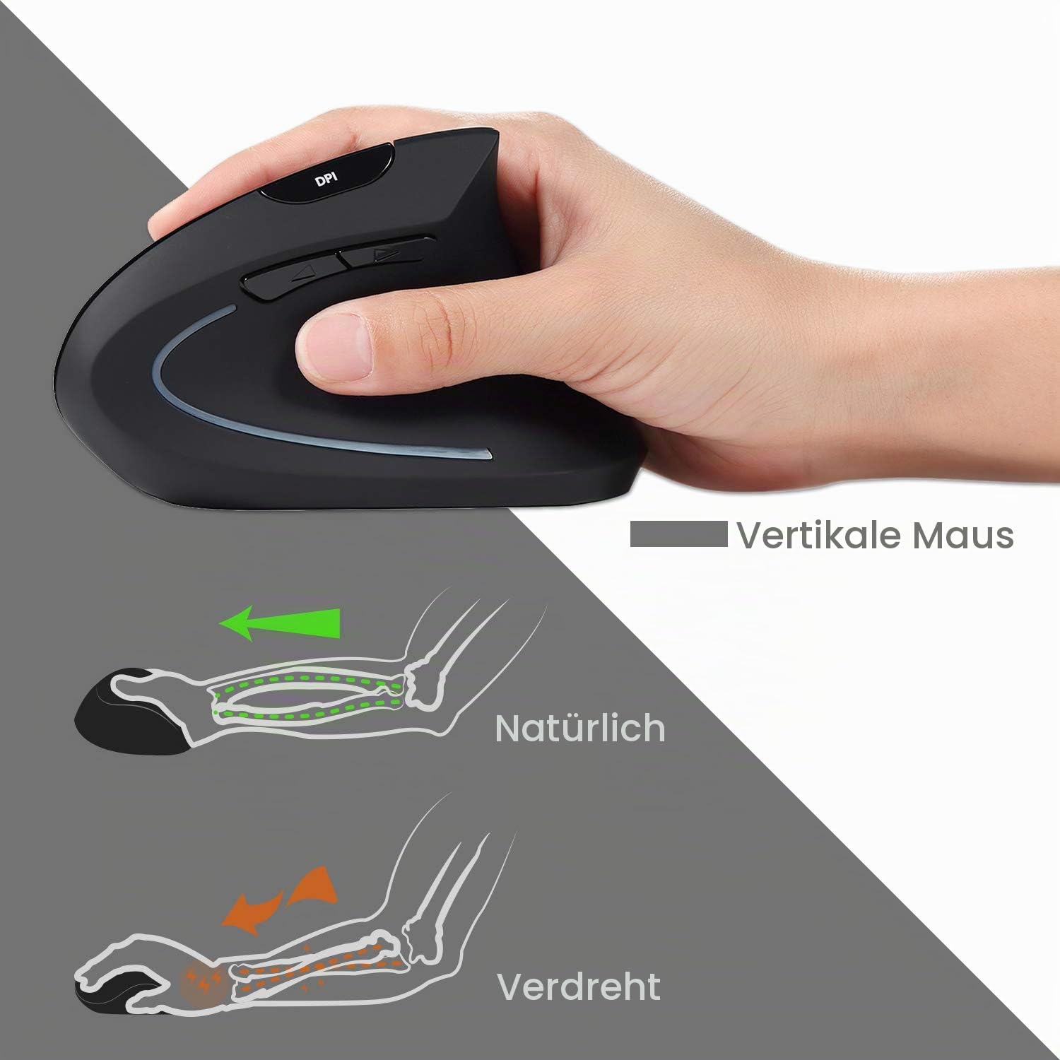 Perixx Periduo-605, Wireless Ergonomic Split Keyboard and Vertical Mouse Combo, Adjustable Palm Rest and Membrane Low Profile Keys, US English Layout