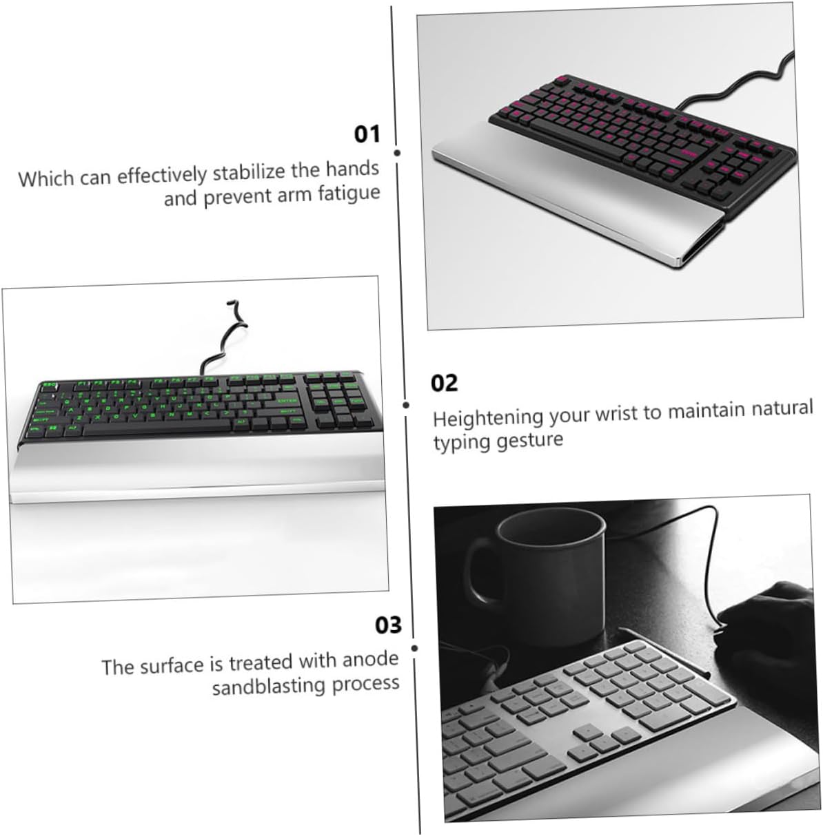 Healifty Ergonomic Aluminum Alloy Keyboard Wrist Rest Keys Heavy Duty Palm Support for Computer and Laptop Anodized Sandblasted Surface Prevents Arm Fatigue Pad for Gaming and Office Use