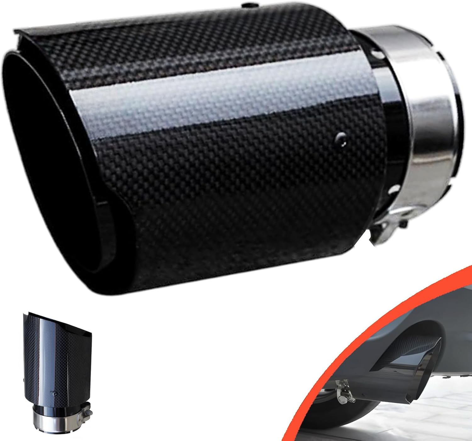 Carbon Fiber Exhaust Tip, 2.5" Inlet to 4" Outlet, Universal Muffler Tail Pipe for Automotive Exhaust Systems (Silver, 2.5" in 4" out)