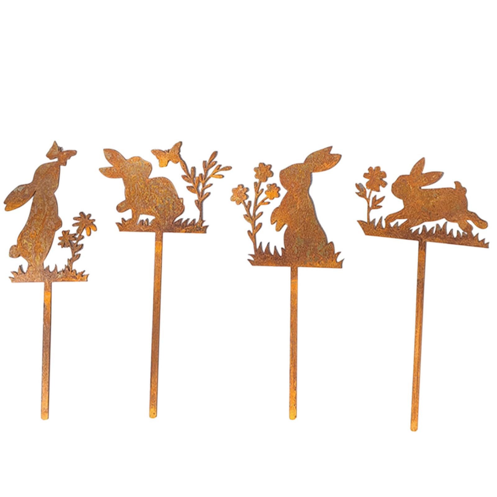Rustic Metal Rabbit Planter Garden Stake, Rustic Patina Bunny Yard Decor for Outdoor Garden, Vintage Easter Patina Rabbit Silhouettes Statue (Brown, M)