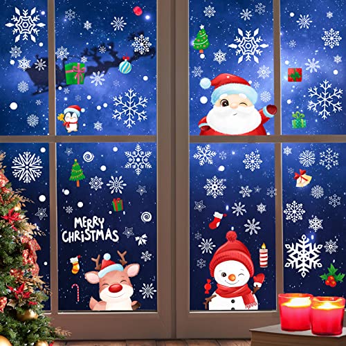 Lot de 222 autocollants de Noël réutilisables, double face en PVC avec flocons de neige pour décoration de Noël, fenêtre, porte, verre Cover