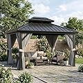 10' x 12' Aluminum Hardtop Gazebo with Double Metal Roof, All-Weather Permanent Outdoor Canopy with Netting & Curtains for Patio, Backyard, Deck, and Lawn