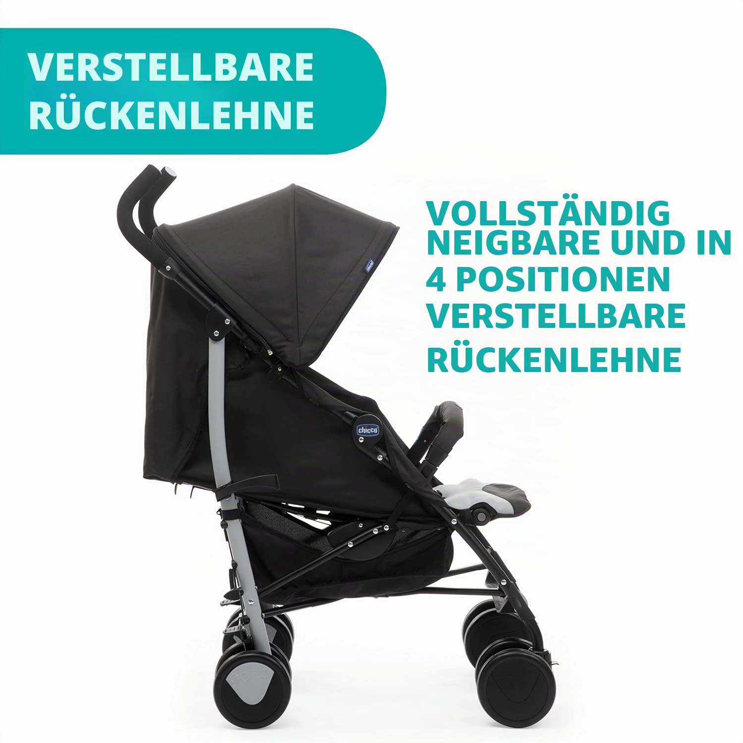 Chicco Echo Leichter Zusammenklappbarer Kinderwagen 0-22 kg Kompakter Buggy mit Frontbügel Schlafposition Regenschirmverschluss Verstellbarer Sonnenschirm