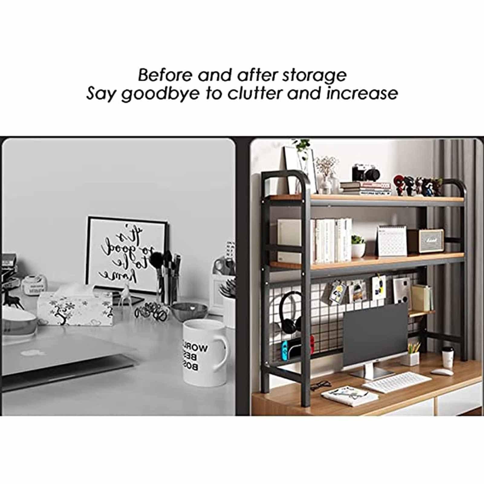 Latitude Run® Clamp On Desk Shelf, 2 Tier Office Desk Shelves Organizer Wood Desktop Supplies Storage Rack Desk Organizers And Accessories Black W115879581 - View #3