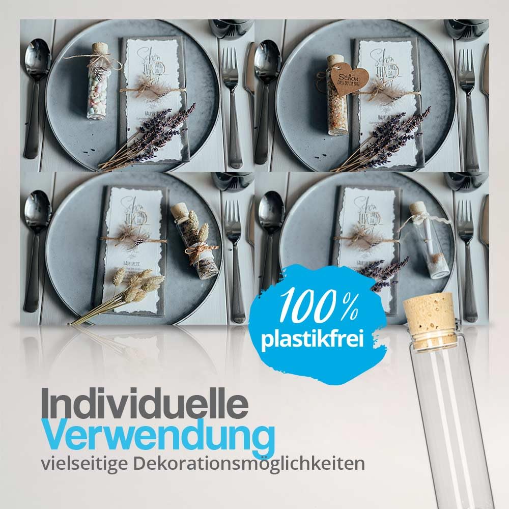 Tuuters 100 Stück Glasröhrchen mit Korken, 100 x Ø 30mm, Rollrandgläser | 50ml Glas mit Kork Verschluss für Blumensamen, Geschenke, Gastgeschenke, Gewürze zur Hochzeit, Taufe, Kommunion, Reagenzglas