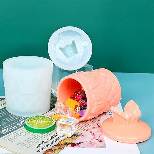 Miniatura 4 de Voyyphixa Moldes de resina para frascos con tapa, joyero, moldes de fundición de resina de silicona, recipiente de cristal, molde epoxi para Moldes