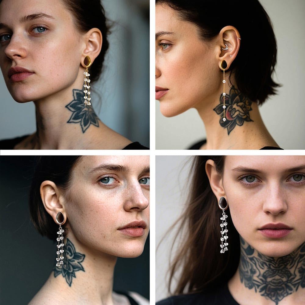2 Pairs Women's DIY Ear Plugs Tunnels Gauges, Customized Stainless Steel 316L Teardrop & Round, Free Jump Rings, Hypoallergenic Personalized Pendant Earrings Accessories