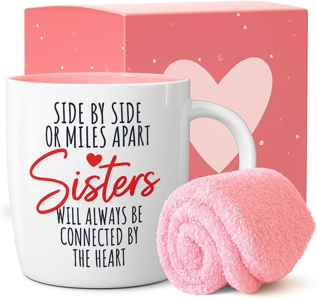 Triple Gifffted Best Sister Ever Coffee Mug & Socks, Gifts for Little Big Sisters from Brother, Birthday Presents Ideas, Valentines Mothers Day Christmas, to younger older sibling, Ceramic Cup 380ML