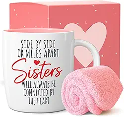 Triple Gifffted Presentes para irmãs da irmã - Caneca e meias de café Best Sister Ever - Ideia de presente para irmã no Natal, aniversário feminino, Rakhi, Dia dos Namorados, canecas do Dia das Mães, Connected By Heart