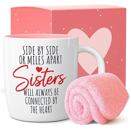 Triple Gifffted Sisters Gifts From Sister - Best Sister Ever Coffee Mug and Socks, Gift Idea For Sister on Christmas, Women's Birthday, Rakhi, Valentines, Mothers Day Mugs, Connected By Heart