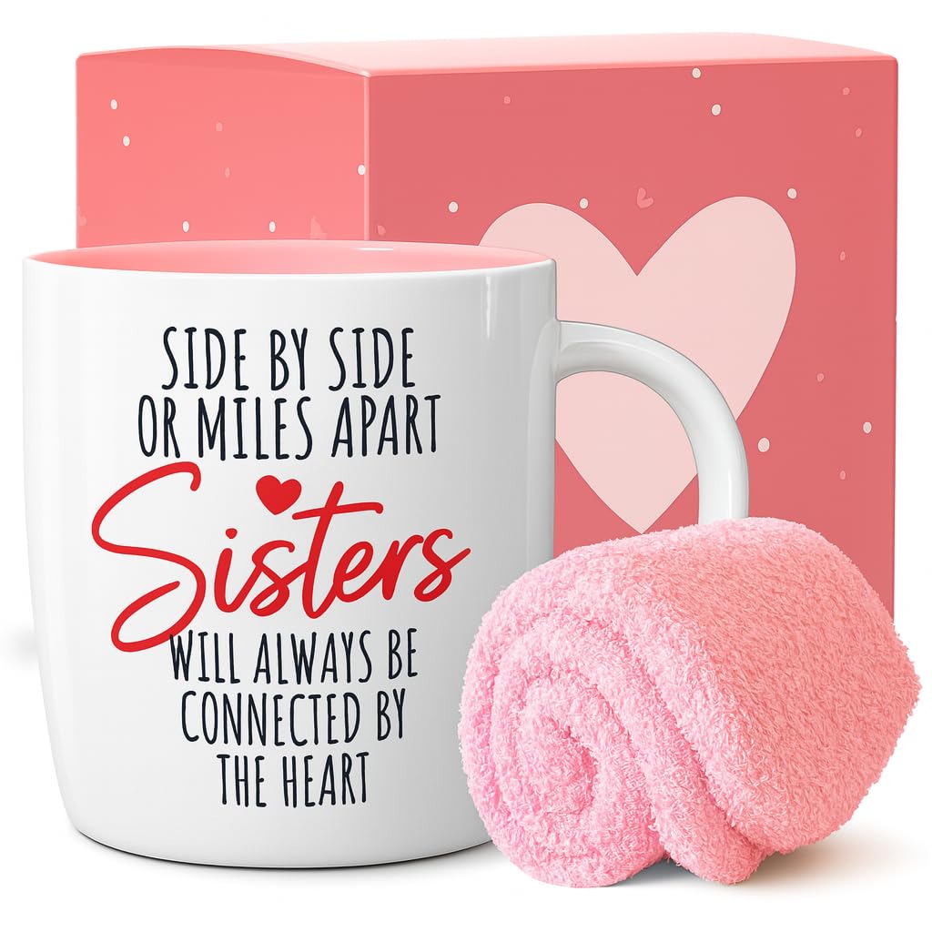 Triple Gifffted Best Sisters Ever Gifts from Sister - Coffee Mug and Socks, Gift Idea for Sister on Christmas, Women's Birthday, Rakhi, Valentines Mothers Day Mugs, Side by Side, Ceramic Cup, 380ML