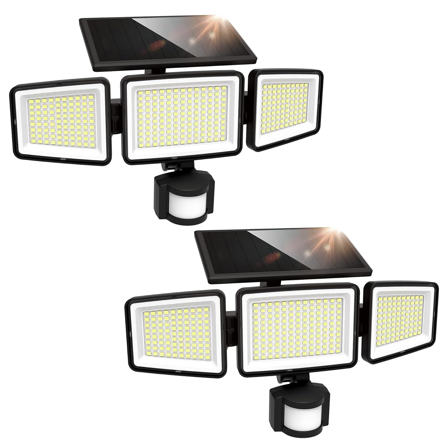 UME Lampe Solaire Extérieure, 302 LED, 1500 lm, Imperméable, Détecteur de Mouvement, Projecteur 3 Têtes, Angle d’éclairage large 270°, 3 Modes d’éclairage, Luminaire Extérieur pour Jardin