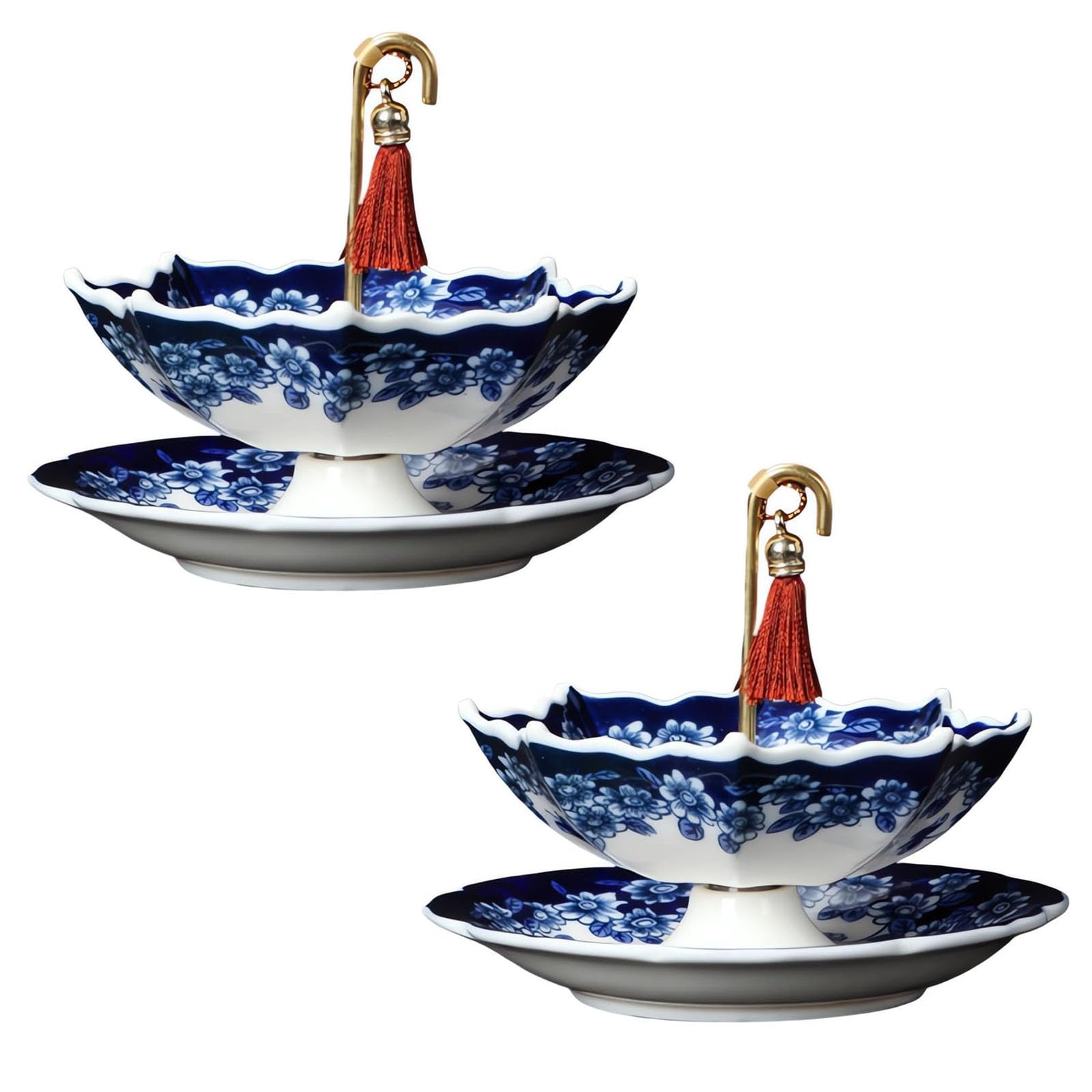 Colador de té de cerámica, infusor de té de paraguas para té de hojas sueltas, filtro de té de porcelana, bonito accesorio de té para la hora del té en casa y mesas de regalo (2 unidades-A)