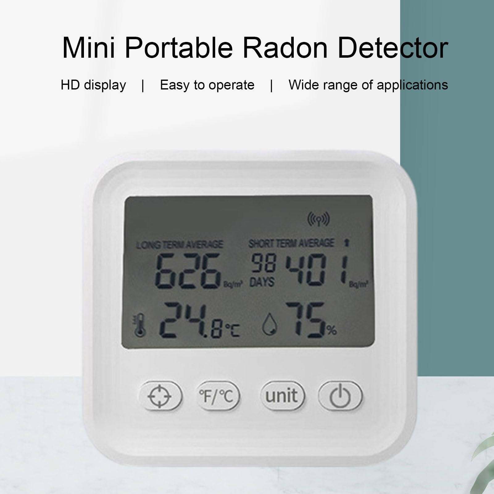 Akozon Detector de Radón Portátil Monitoreo Rápido y Preciso para el Sótano del Hogar con Temperatura Promedio a Largo Plazo Humedad Kit de Prueba 4 en 1 Instalaciones Médicas