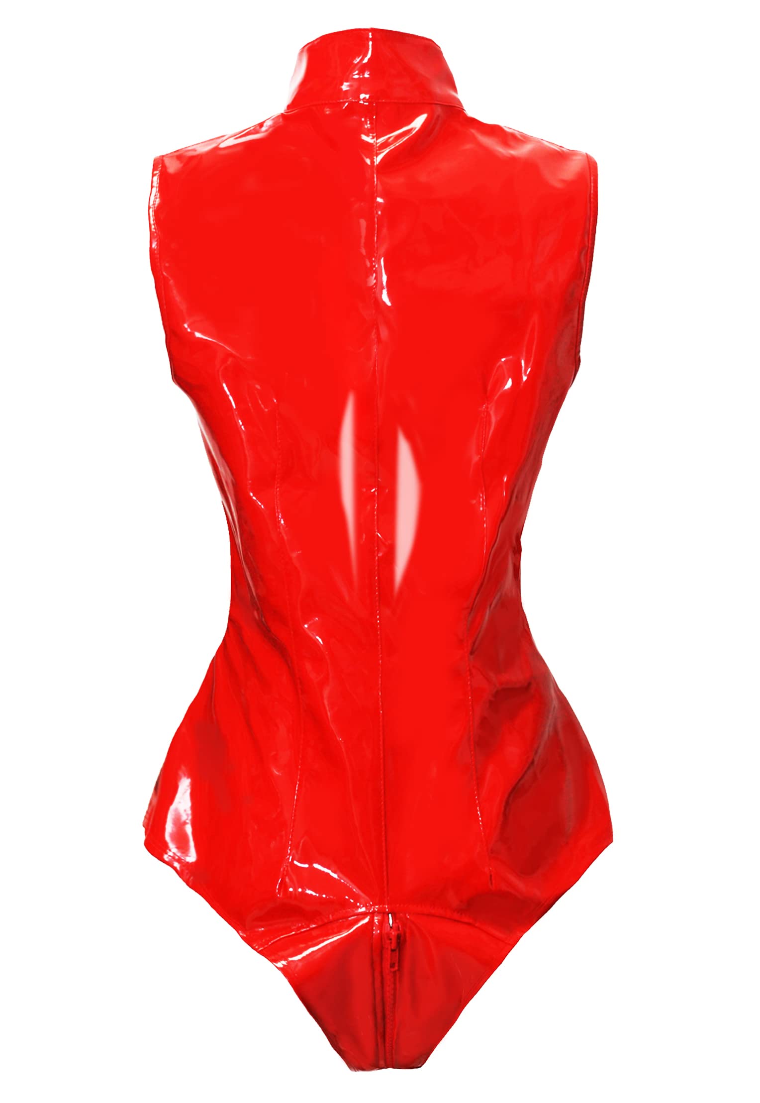 bslingerie Sexy Wet Look PVC Zip Up Clubwear Bodysuit Teddy: Red X-Large