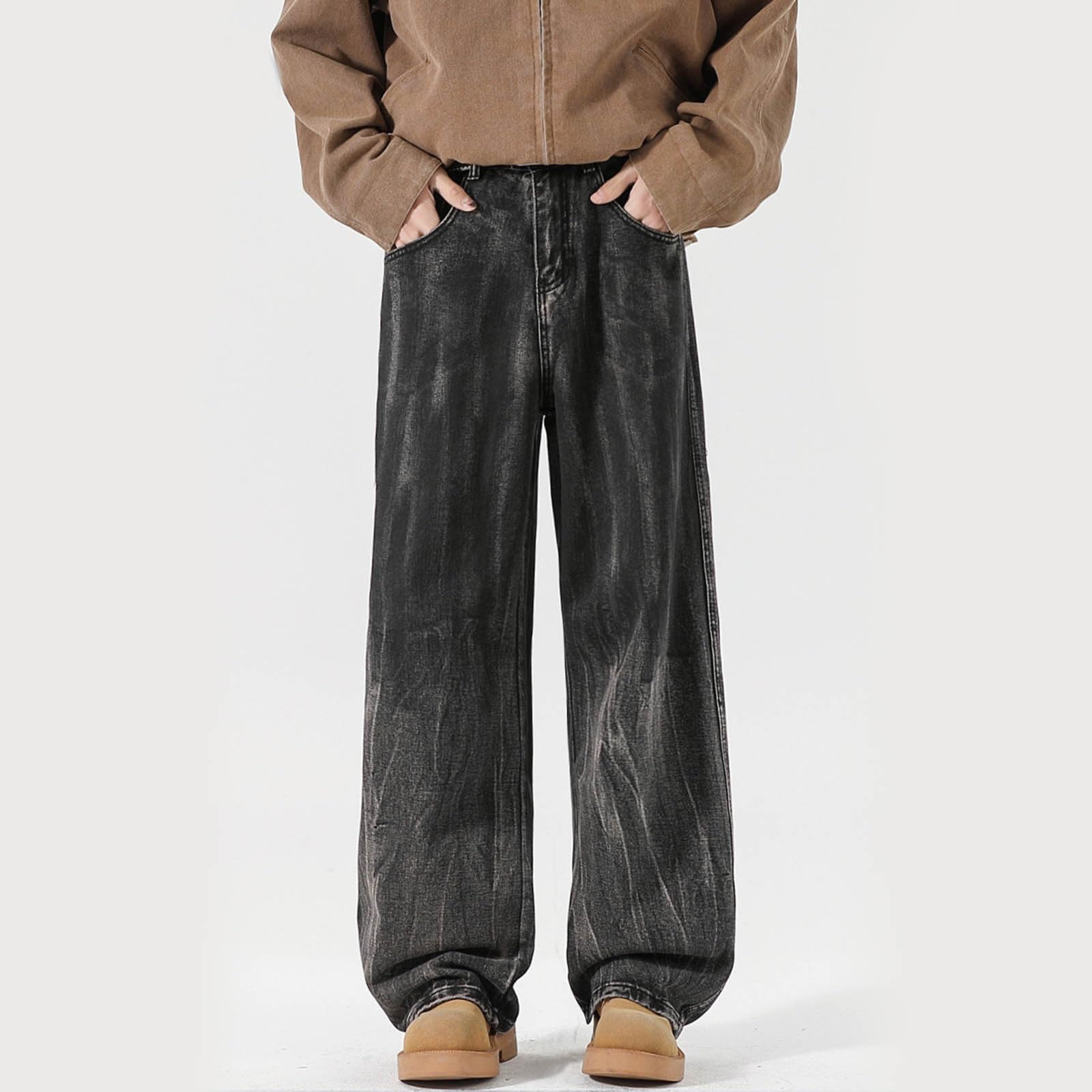 Pantaloni Baggy Uomo Jeans Zampa Fit Balloon Slim Invernali Flare Moto Jins Loose Y2K Bootcut Larghi Cargo Strappati Elefante