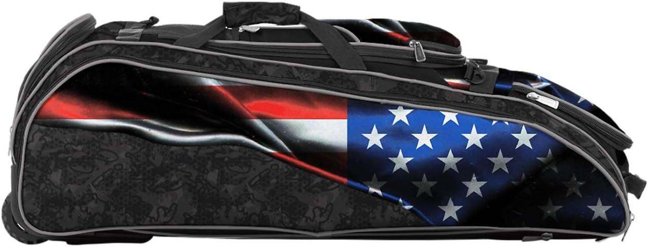 Boombah Beast Rolling Bat Bag 2.0-40" x 14" x 13" - USA Black Ops Black/Royal/Red - Holds 8 Bats, Glove and Shoe Compartments