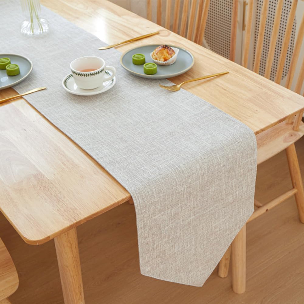 Odot Pure Colour Autumn Table Runner, Seasonal Fall Winter Machine Washable Kitchen Dining Table Decoration long tablecloth, for Thanksgiving Events Home Decor (30x240cm,Beige)