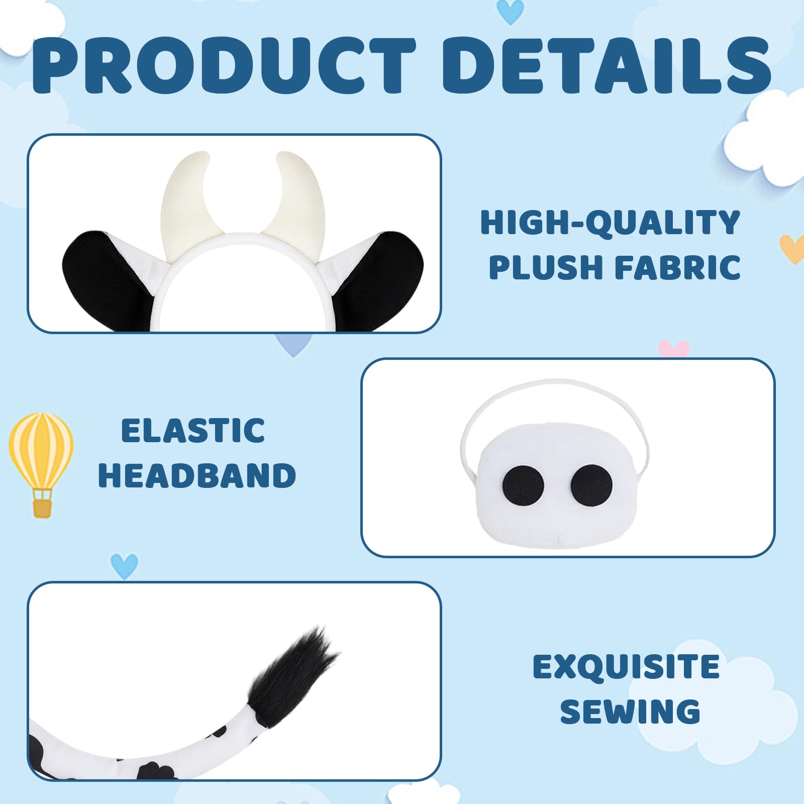 JORcadis 4 Pcs Cow Costume with Headband, Nose, Bow Tie, and Tail - Image 3