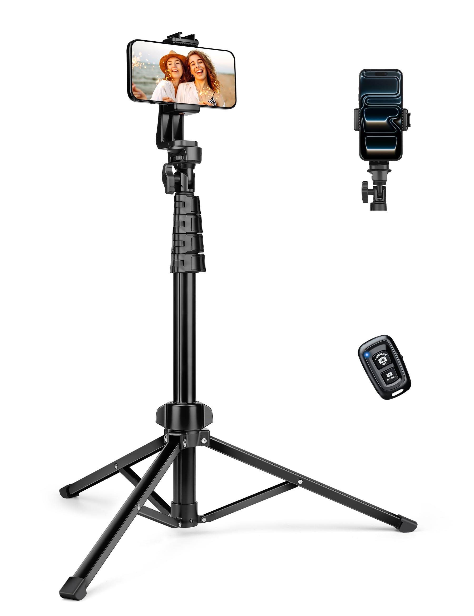 NINEIGH Phone Tripod, 66inch Extendable Travel Tripod for iPhone &amp; Android