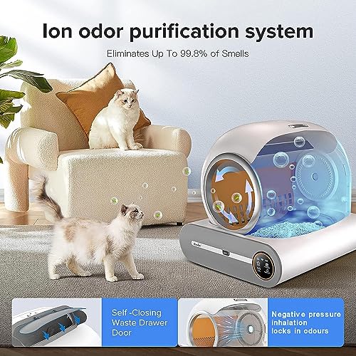 Lettiera automatica autopulente per gatti, grande capacità, con rimozione degli odori e controllo tramite app, garantisce la massima igiene e comfort per il tuo gatto