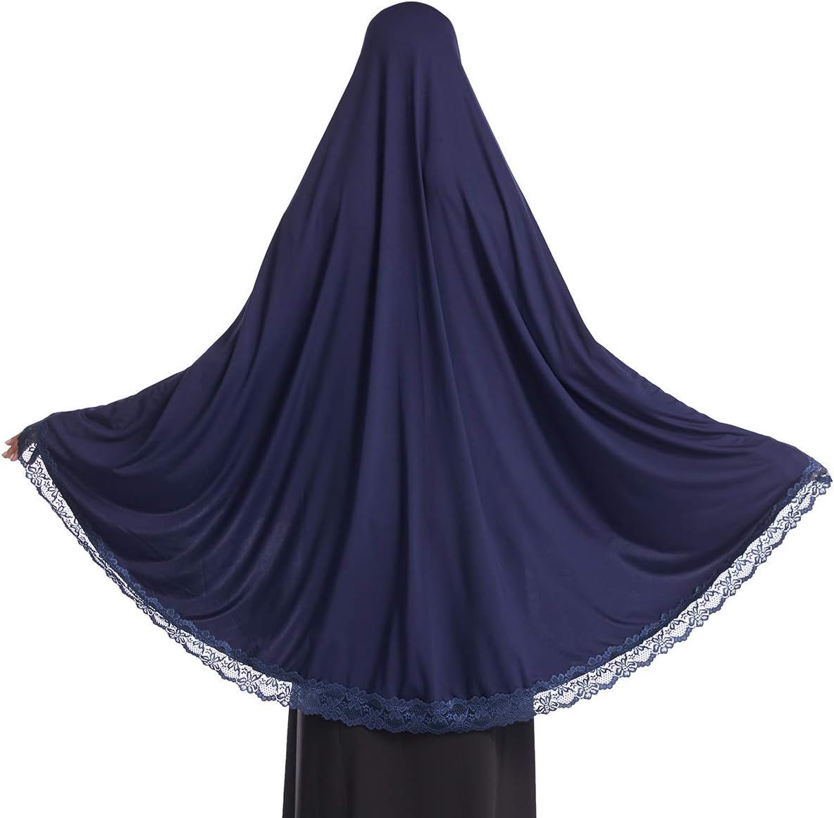 Muslim High Stretch Hijab Pure Color Half-body Cover Hijab with Lace for Praying - Image 5