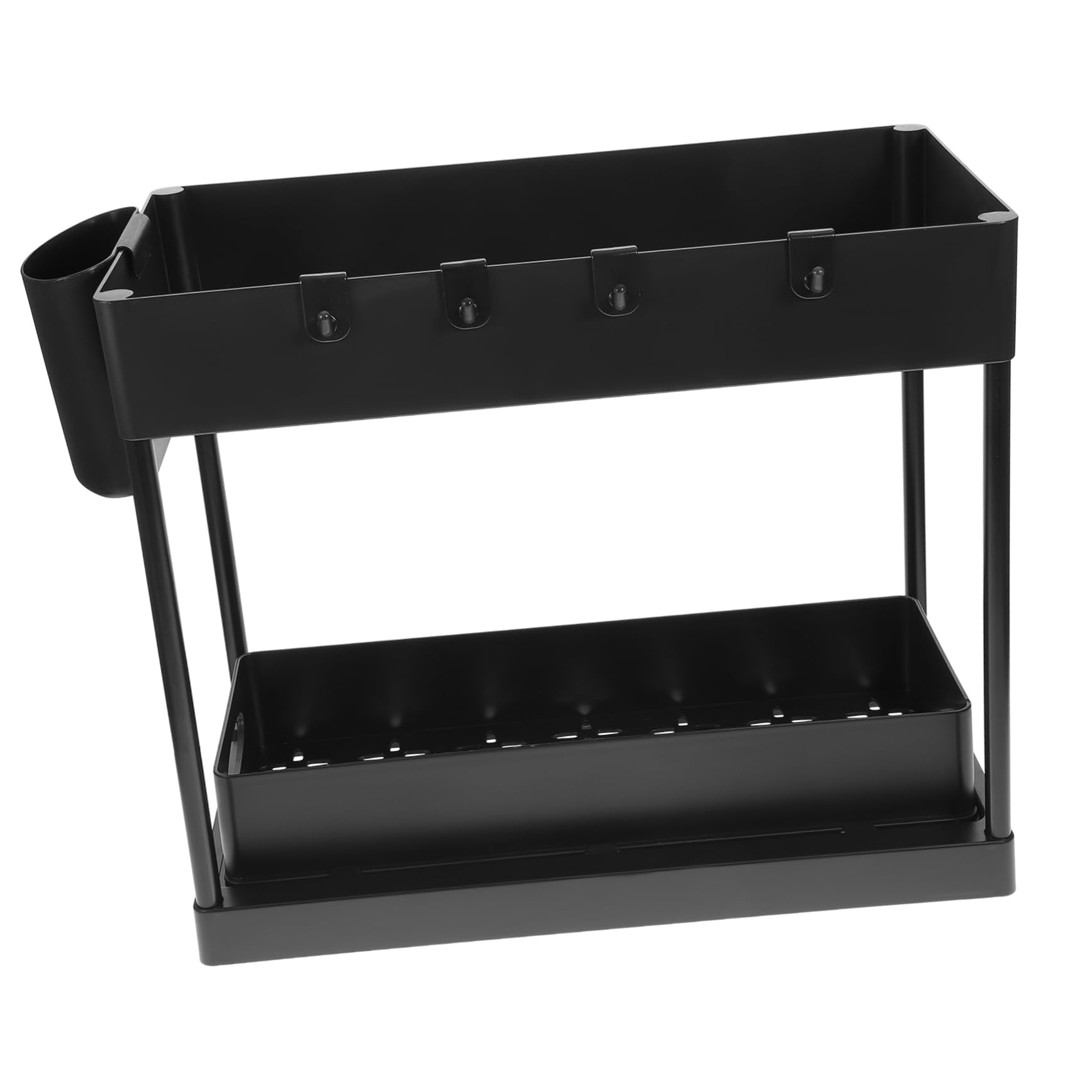 ULTECHNOVO Kitchen Sink Organizer Sliding Drawer Storage Rack 2-tier under Sink Shelf Black Space-saving Elegant Design