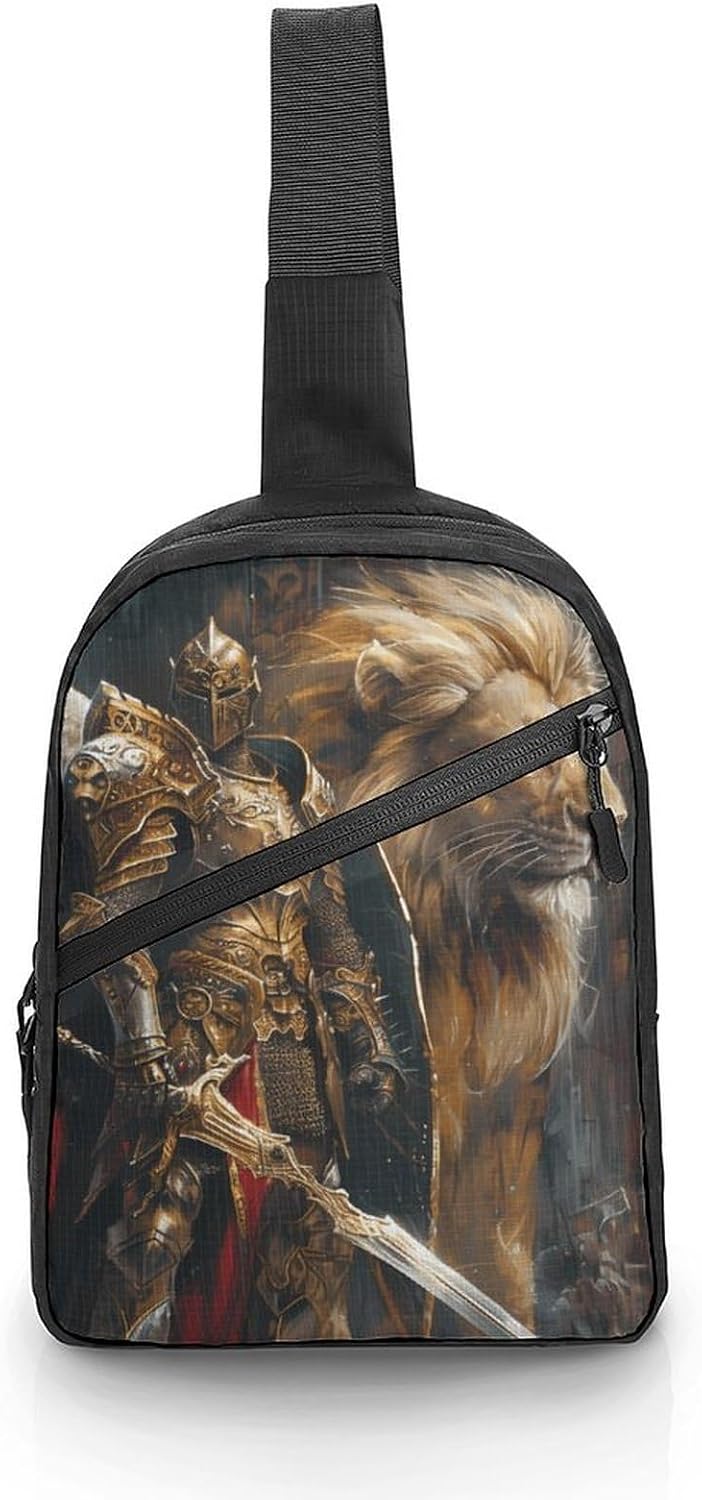 Christian Warriores-Knights-Lion Crossbody Bag Casual Sling Backpack Chest Shoulder Bags Daypack for Women Men
