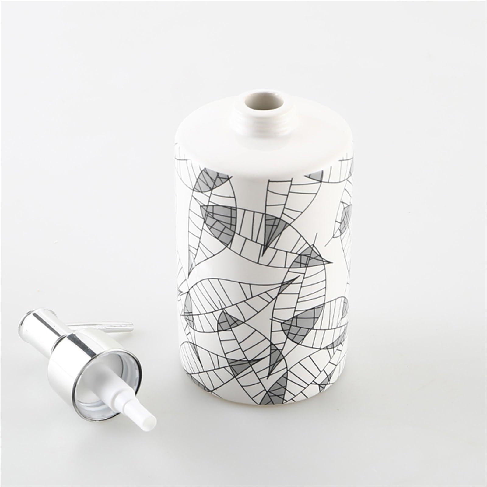 Dozownik mydła, dozownik mydła, wzór liścia, dozownik mydła do kuchni, łazienki, biura, ceramiczna pompka do mydła, biała butelka mydła na balsam i nie tylko, 360 ml, dozownik mydła kuchennego