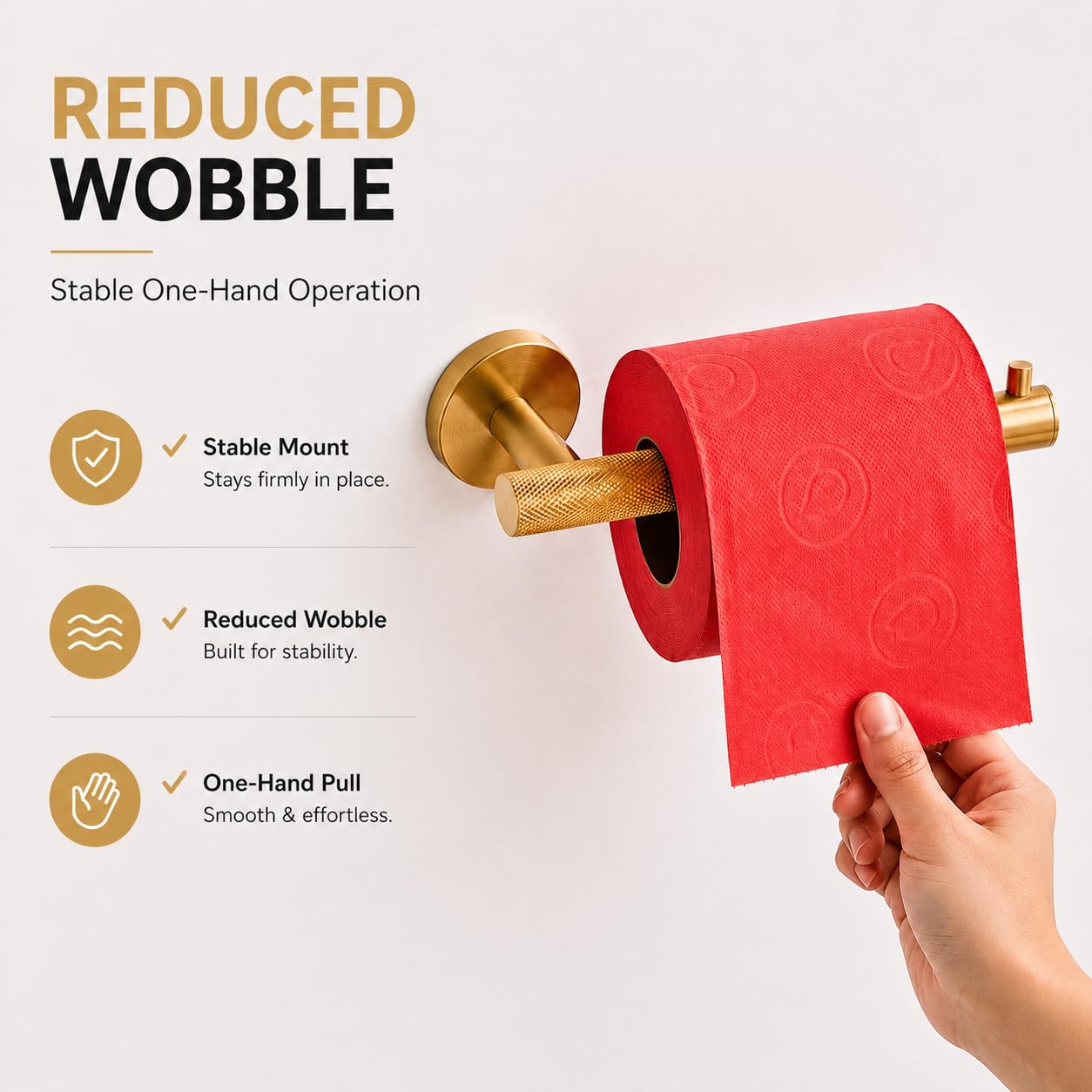 Brushed Gold Toilet Paper Holder, Wall Mounted Toilet Tissue Holder, SUS304 Stainless Steel, Fits Mega & Jumbo Rolls, Solid Knurled Detail, Modern Bathroom Hardware — Amazon image 7