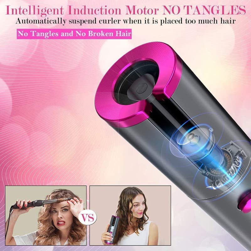 Image of Automatic Curling Iron Wireless Curler LCD Screen Timer 6 Adjustable Temperatures Advanced Quick Heat Ceramic Portable Hair Curler Cordless Iron with Temperature(pack of 1)