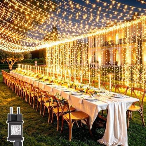 Dekofun Guirlande Lumineuse 6M x 3M 600 LED Rideau Lumineux avec Transformateur, Timer, 8 Modes Étanche Rideau Guirlande Lumineuse pour Chambre Mariage Murale...