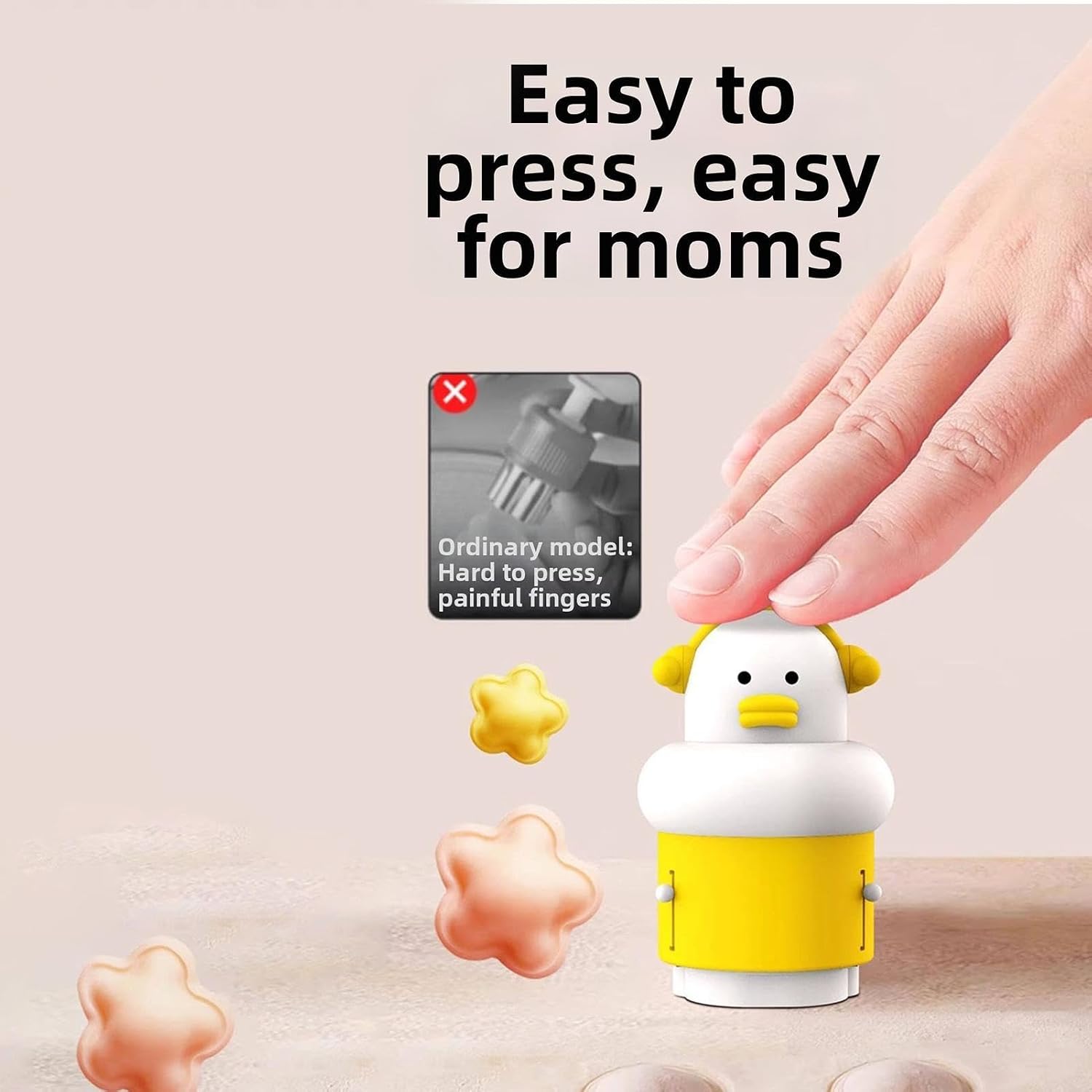 Cookie Press Stamp | Manual Presser Food Shaper with 6 Replaceable Embossing Molds | Cute Kids Dumpling Maker - for Empanadas, Ravioli, Gyoza, Pastries, Cupcakes, Banh Bao, Hand Pies, Dough, Pasta,